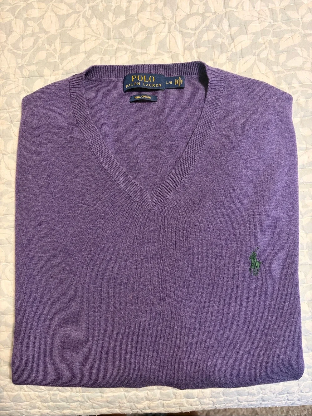 Polo by Ralph Lauren Purple V-Neck Sweater with Green Pony
